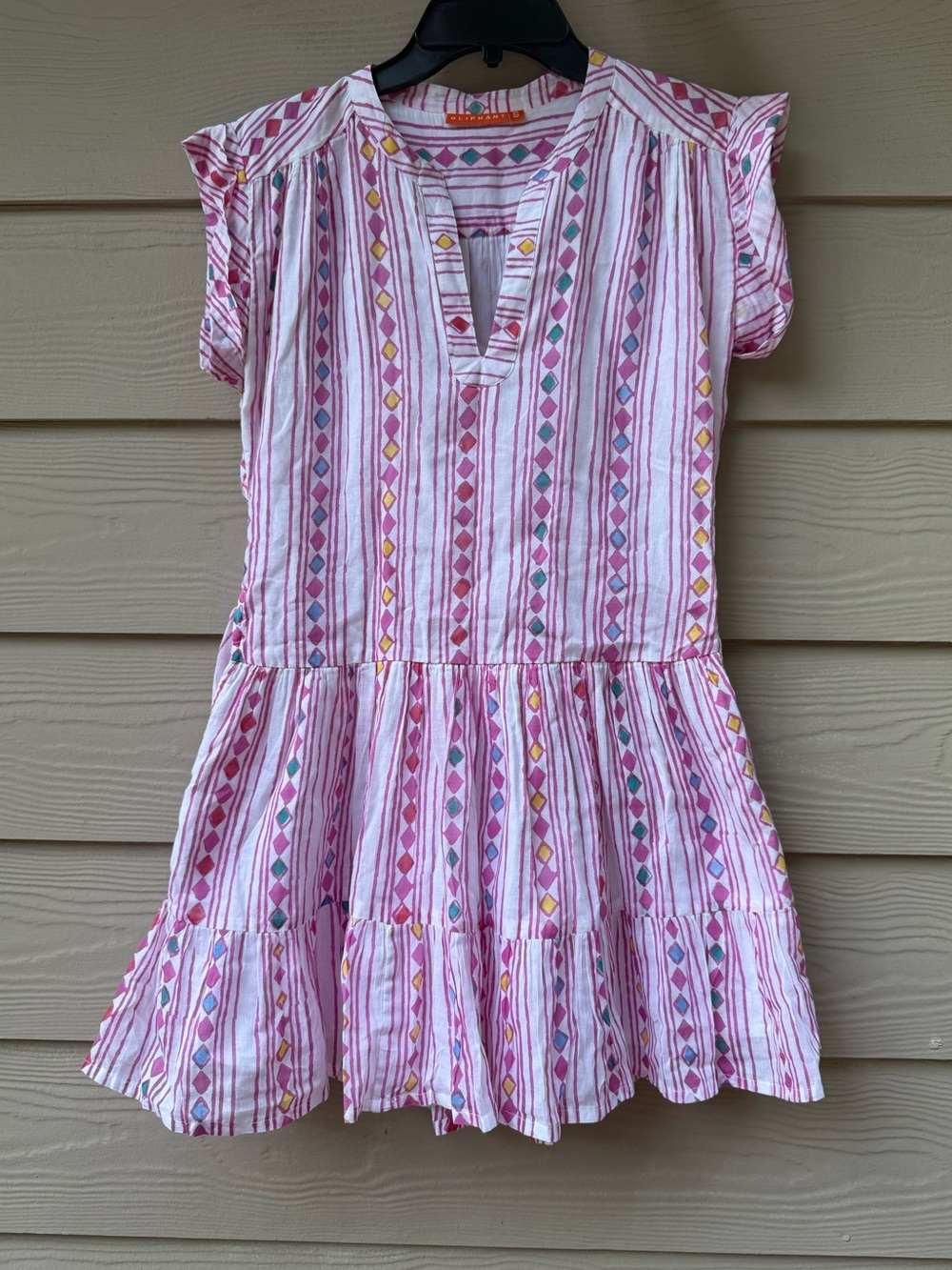 Oliphant Pink Stripe & Multicolor Diamond Tiered Cotton Dress